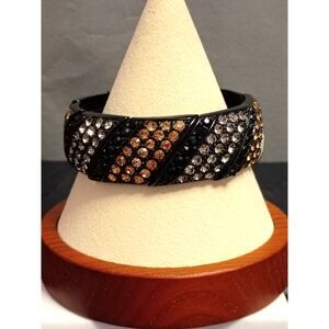 Vintage Designer signed, Lia Sophia Gold and White Rhinestones Stretch Bracelet